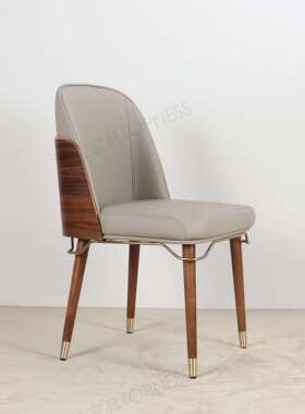 实木简约意式轻奢餐椅现代家用售楼部洽谈椅酒店餐椅实木木脚餐椅