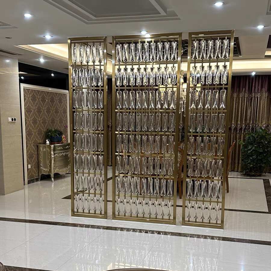 不锈钢水晶玻璃屏风酒店 餐厅 入门玄关隔断客厅镂空水晶挂件屏风