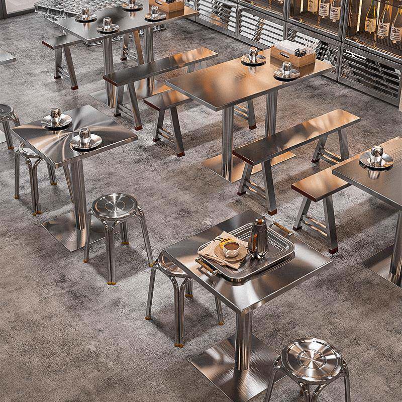 凳子工业风圆凳奶茶店不锈钢方桌烧烤店长桌烤肉店餐桌椅组合椅子