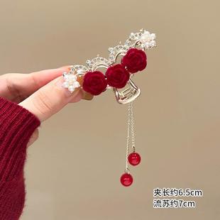 喜婆婆头上戴的花女士盘头花喜婆婆头饰高端结婚妈妈盘头发饰发簪