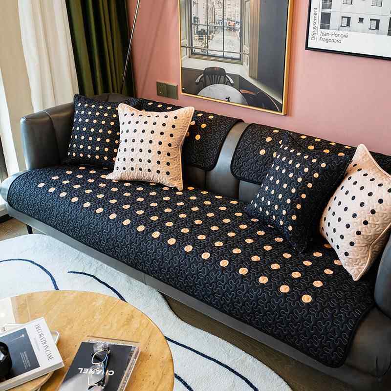 耐脏深色圆点设计沙发垫四季通用亲肤坐垫简约现代防滑沙发巾套罩
