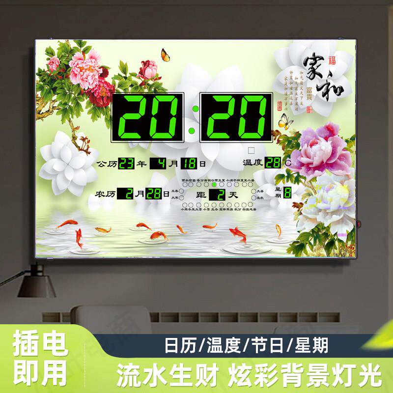 2025年新款数码万年历挂钟客厅大字体彩灯家用装饰画日历电子表