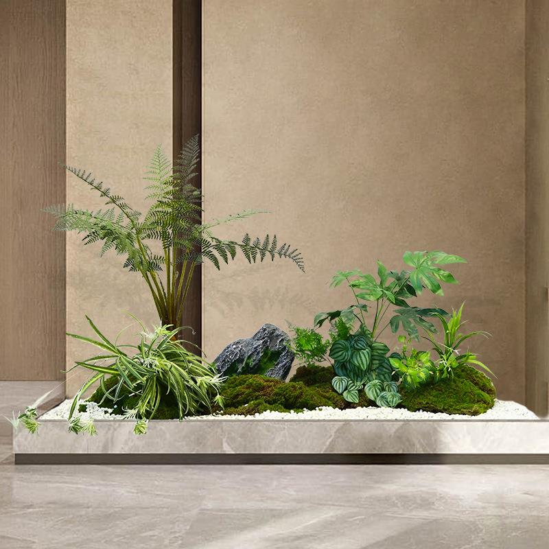 仿真蕨草造景组合假绿植金丝猴头蕨盆景楼梯下面拐角空间假树装饰