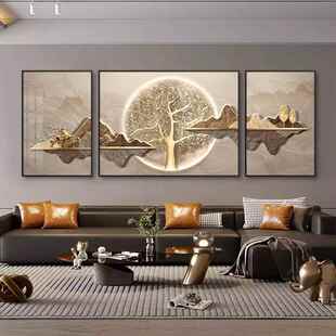 网红现代轻奢客三联装饰画大画沙发背墙气挂高级感靠山景福厅鹿壁