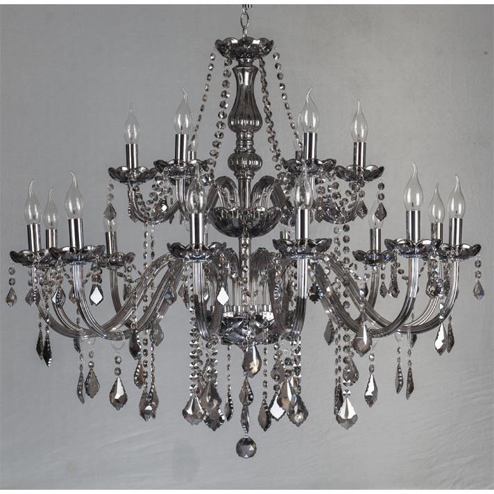 烟灰色12+6双层水晶吊灯烟灰色18头蜡烛灯大客厅酒店大堂展厅工程