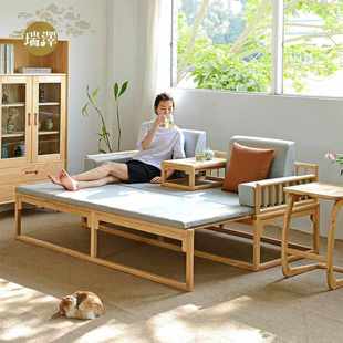 罗汉床新中式实木推拉床白蜡木小户型客厅榆木沙发茶室原木贵妃榻