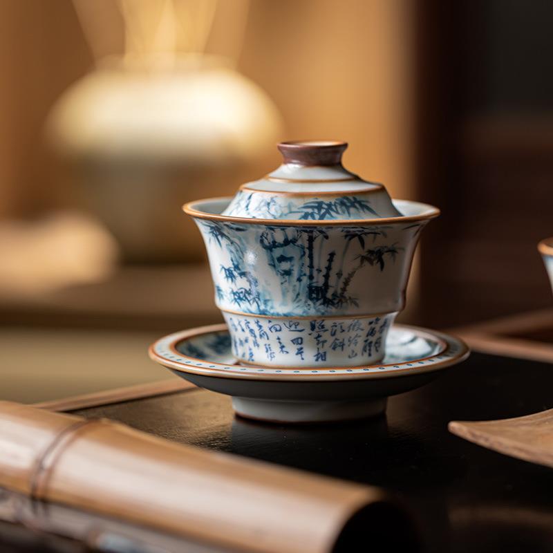 皓澜汝窑三才盖碗陶瓷不烫手茶碗茶杯高颜值家用茶具单个泡茶碗