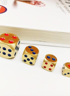 黄铜骰子手工打磨金属实心色子娱乐骰子手把件拉丝画油工艺色子批