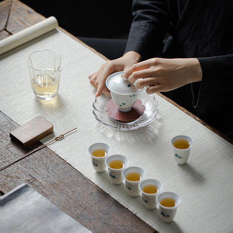 墨己 按时喝茶系列 玉泥甜白手绘茶具套装 文人器茶室用 整套茶具
