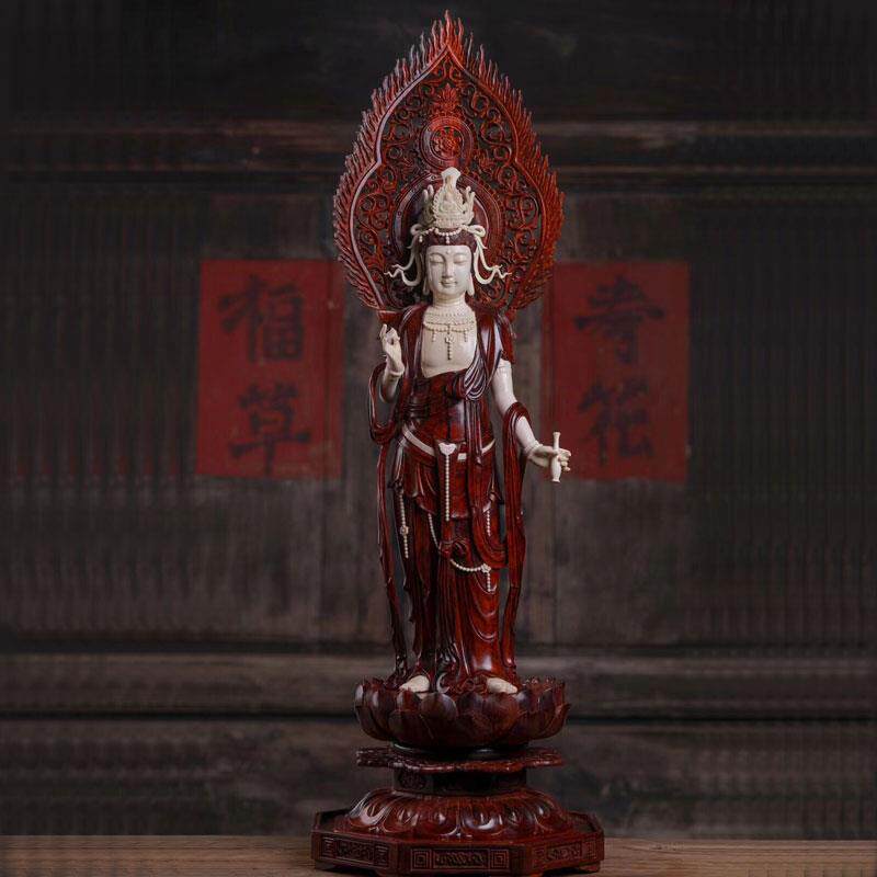 新款印度叶紫檀小雕佛像观音弥勒关公沉香檀香根雕摆件木手把件艺