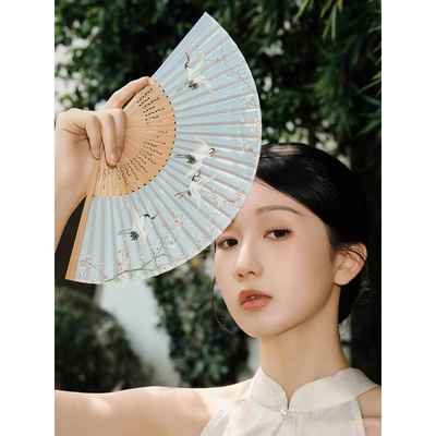 Fan风度一品仙鹤折扇苏扇丝绸舞蹈文创送礼便携古风扇子新款定制