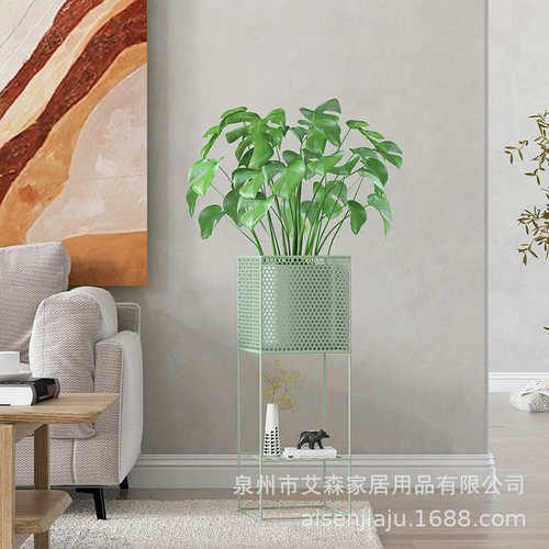 艾森网格双层收纳架铁艺花架绿萝花盆支架北欧落地置物架金属植架