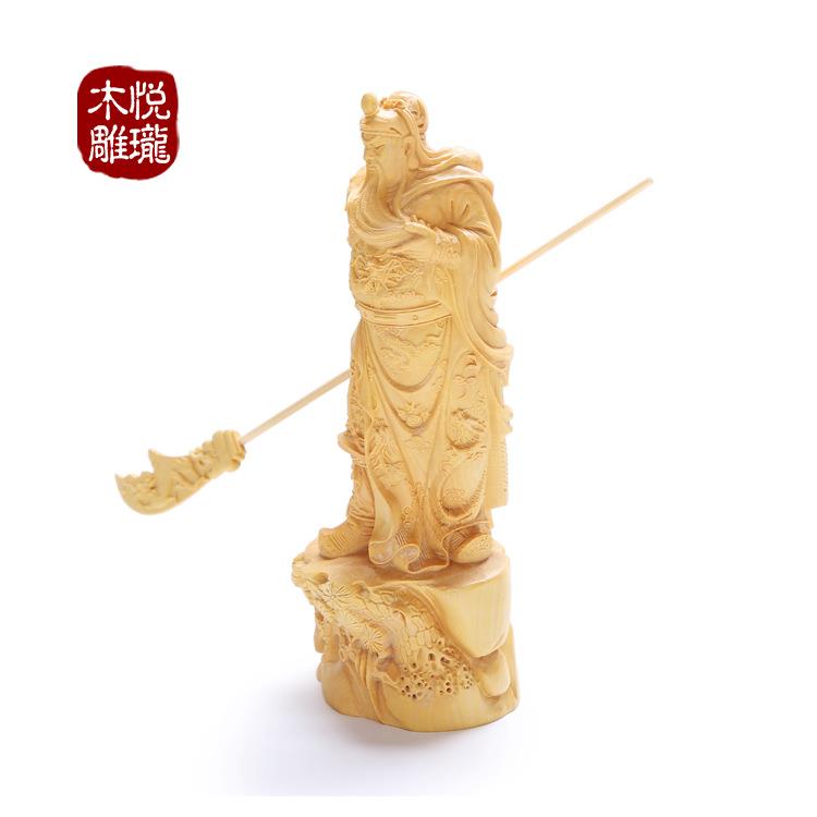 黄杨木雕武财神像斜刀关公礼品木质摆件车载工艺品厂家