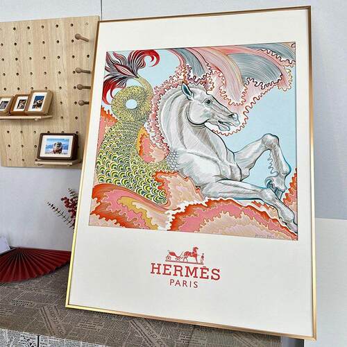 丝巾画 画客厅玄关90方形画 画框艺术竖版挂画 画简约轻奢抽象画