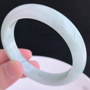 内径57mm 玉镯子53.49g A货飘绿宽版 缅甸翡翠玉手镯女正品