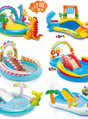 intex57135儿童充气游泳池滑梯加厚喷水池海洋球池家用宝宝戏水池