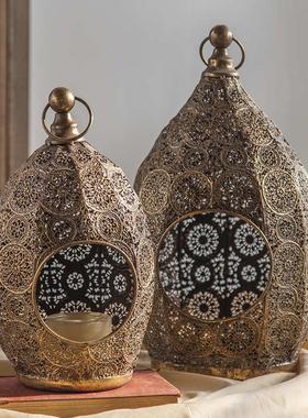 艺美式布置玄关酒吧铁气氛雕花客厅饰品镂空民复古浪漫烛台摆件宿