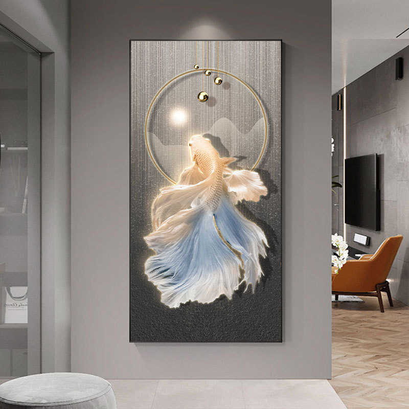 入户玄关装饰画高级感轻奢走廊过道壁画蝴蝶鱼酒店工装软装挂画图片