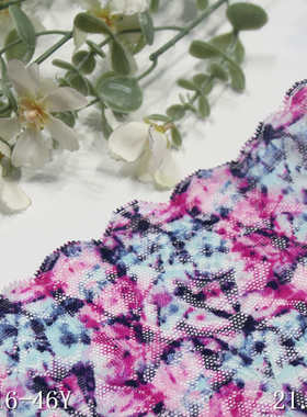 唐隆蓝色满幅扎染印花轻薄弹力蕾丝 21cm服装家纺蕾丝花边辅料DIY