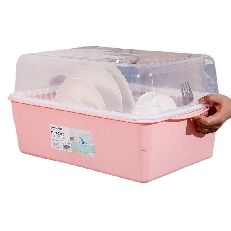 茶花碗架碗柜塑料滴水碗碟架厨房带盖沥水碗盘架篮餐具碗筷收纳盒