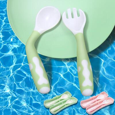 宝宝学吃饭训练勺子pp弯头饭勺歪头儿童叉勺可弯曲扭扭勺叉