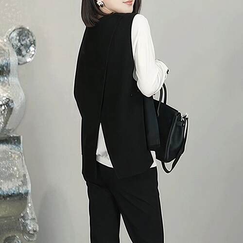 极速简约叠穿马甲打底衫套装女秋季通勤风两件套姐感穿搭拼色时尚