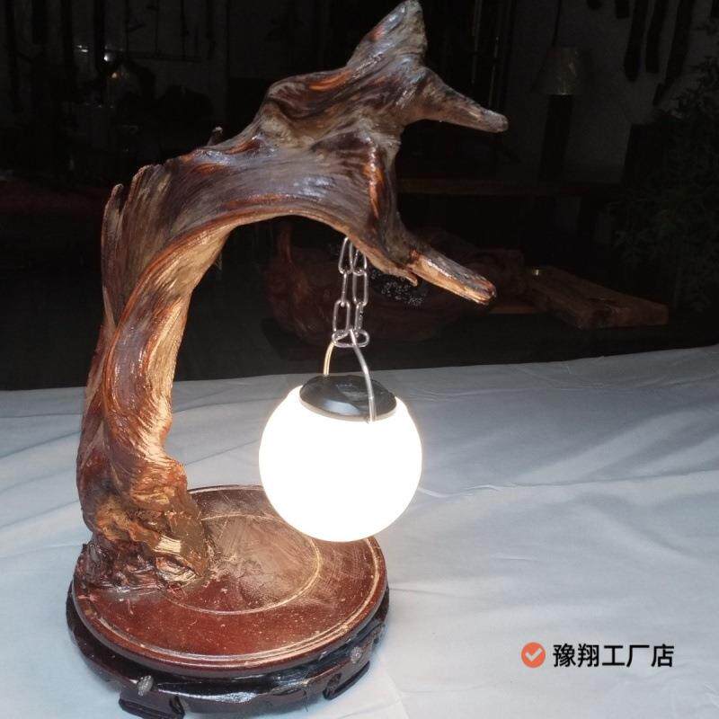 太行独树崖柏台灯自然造型风格茶室民宿新中式灯东南亚白炽灯