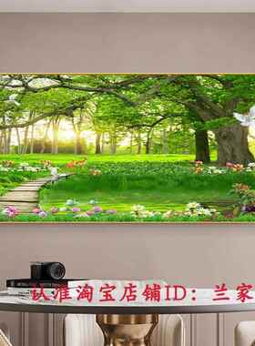 正品客厅沙发墙花风树饰画鸟绿色大树晶瓷画阳装光树林森林景麋鹿