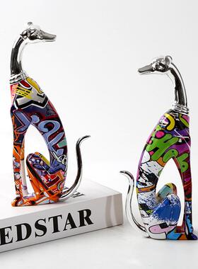 欧美创彩H2000-58色动物意居蹲姿杜宾树脂工艺品家狗书房电视柜装