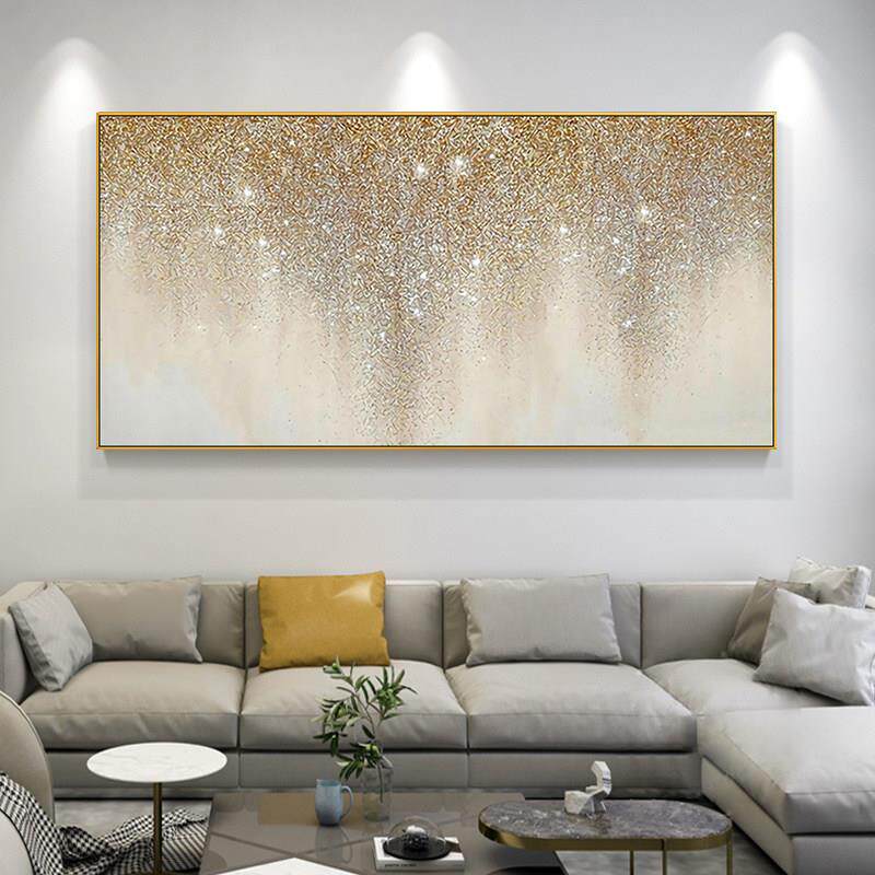 手绘油画《星光》客厅横幅沙发背景墙装饰画金箔轻奢北欧餐厅挂画