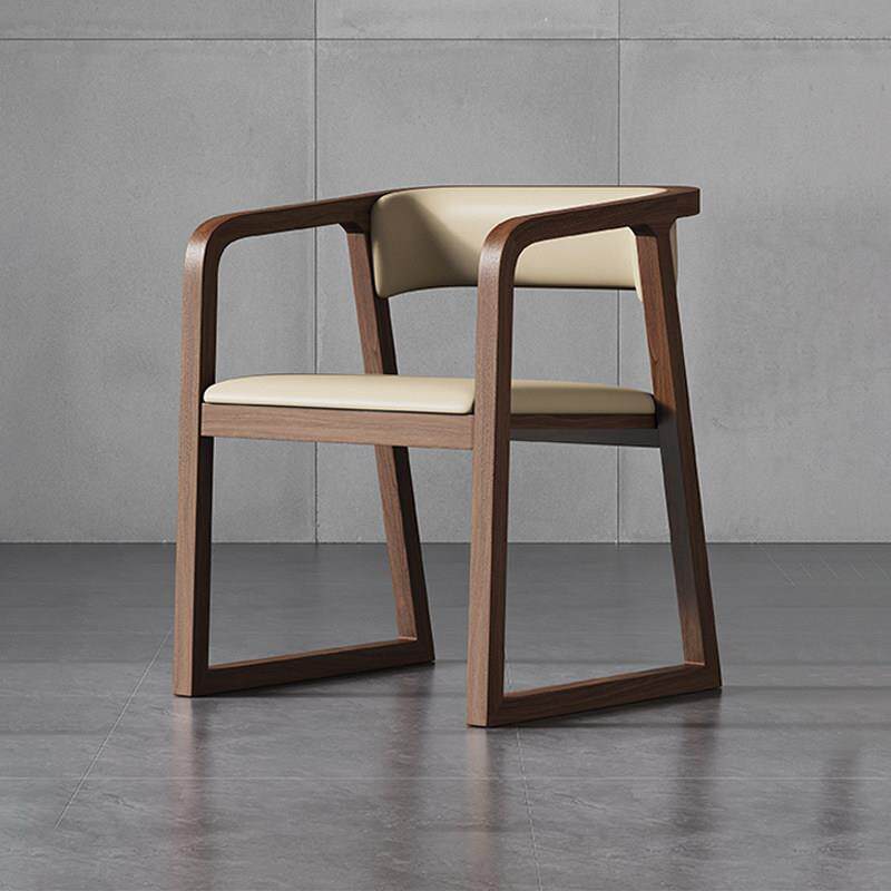 北欧实木茶桌椅会议椅子酒店饭厅泡茶椅现代简约胡桃木色靠背餐椅
