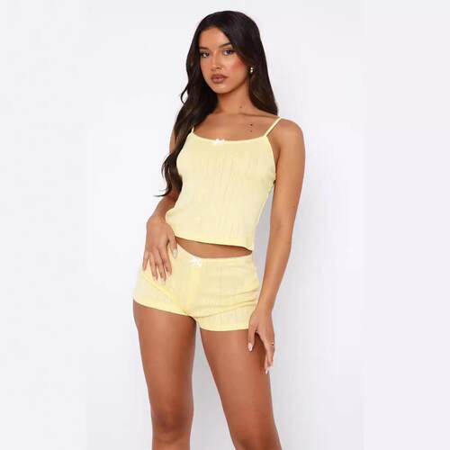 Two piece camisole bow vest shorts casual set