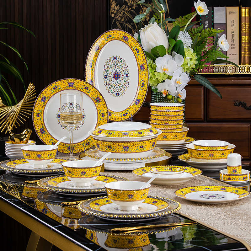 景德镇珐琅彩陶瓷餐具骨瓷碗碗筷盘碟套装家用婚庆礼品LOGO