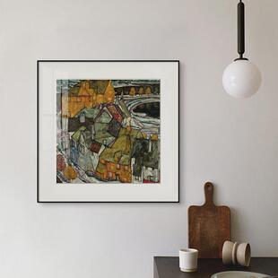 爱尔兰镇 北欧复古建筑装饰画埃贡席勒大师作品玄关挂画餐厅壁画