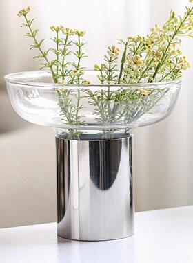 品北欧轻奢漏斗金属花器店透明玻璃花瓶家居酒插花样TCA板间装饰