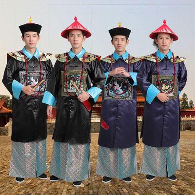 古装清朝一品武官服藏青色 舞台表演用朝服 160-190尺码新款戏服