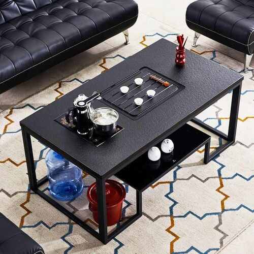 火烧石茶台现代商务会客茶几功夫茶壶一体式泡茶桌办公室岩板茶几