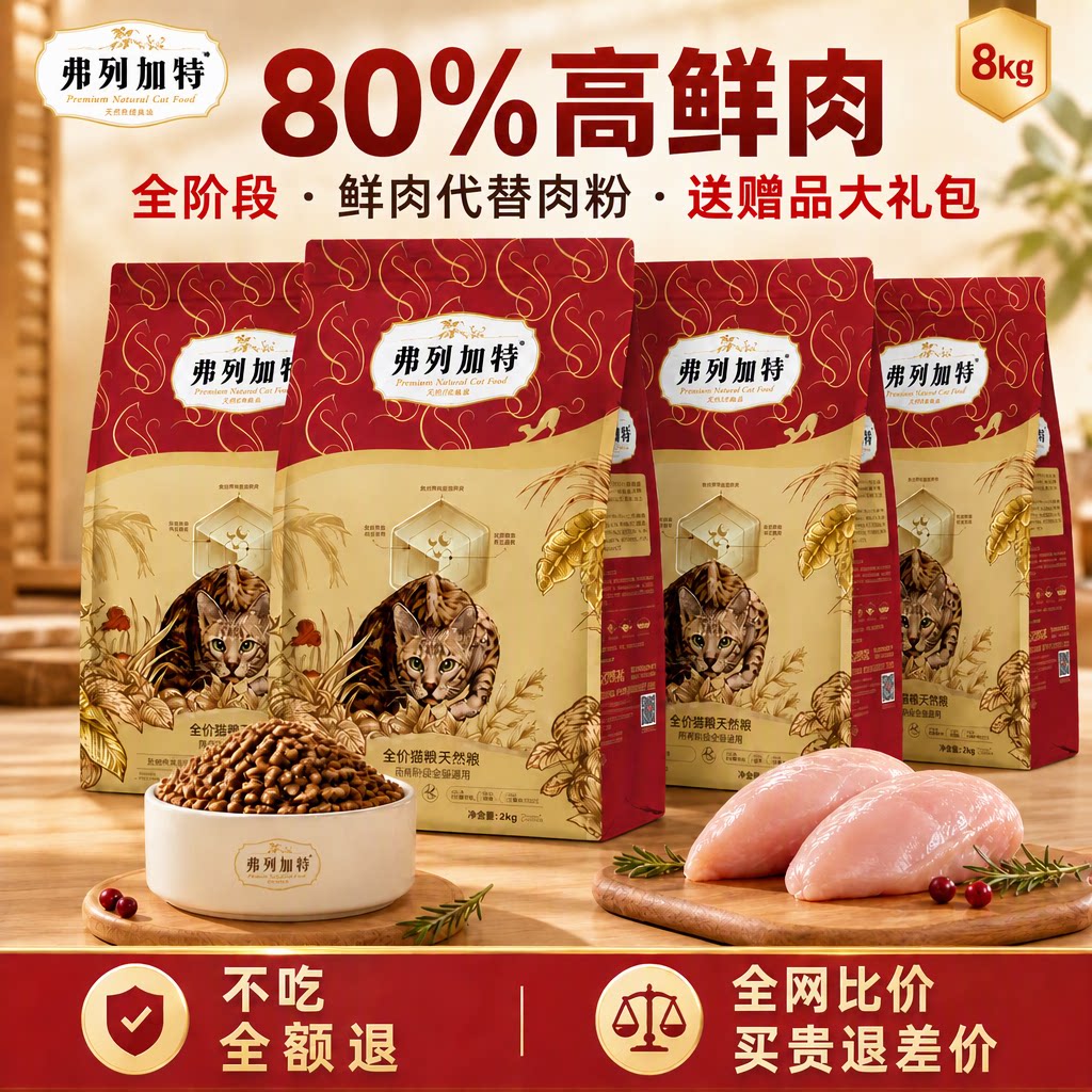 弗列加特全价天然猫粮全阶段80%高鲜肉低敏膨化主粮8kg官方直营