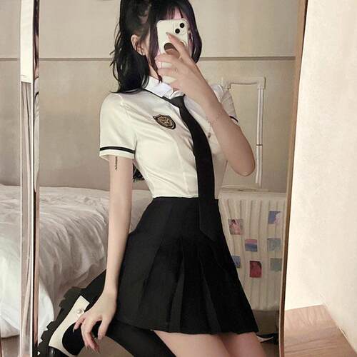 制服套装女夏季工作服校服英伦学院风纯欲上衣带领带白色衬衫