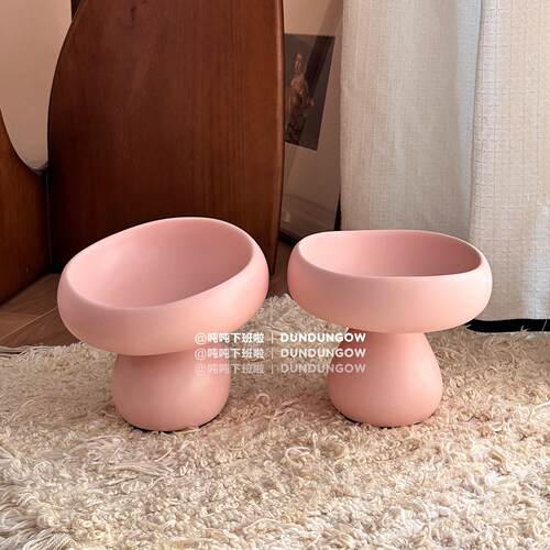 DUNDUN蘑菇猫碗陶瓷宠物碗高脚斜口保护颈椎宠物猫食盆饮水碗