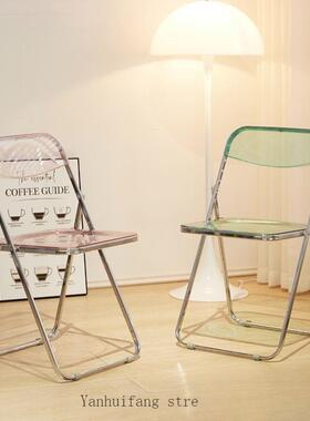 简TTJ约折叠椅透明亚克力装店拍照服子时尚网化妆椅凳红水晶靠背