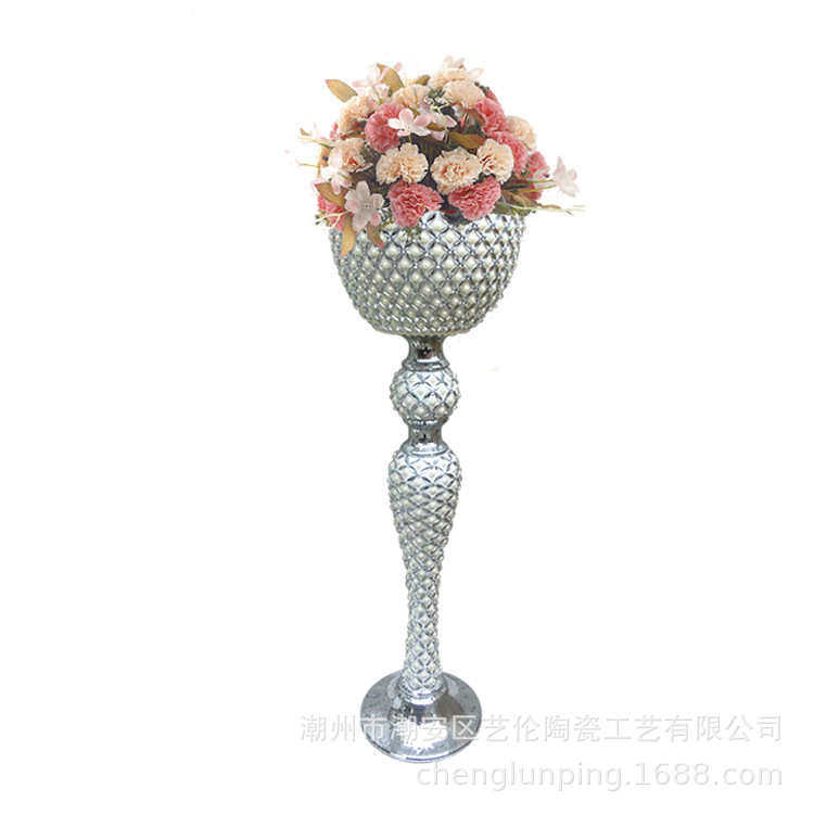 欧式玻璃钢月光杯花盆干花插花花器客厅酒店装饰品摆件落地大花瓶
