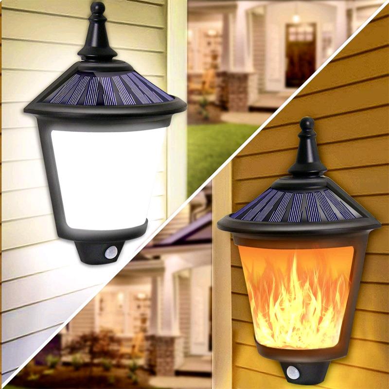 太阳能灯庭院灯户外二合一景观投光灯花园地插火焰人体感应壁灯