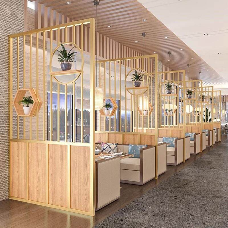 新中式餐厅卡座屏风隔断饭店隔间围栏雅座包间火锅烧烤店铁艺格栅