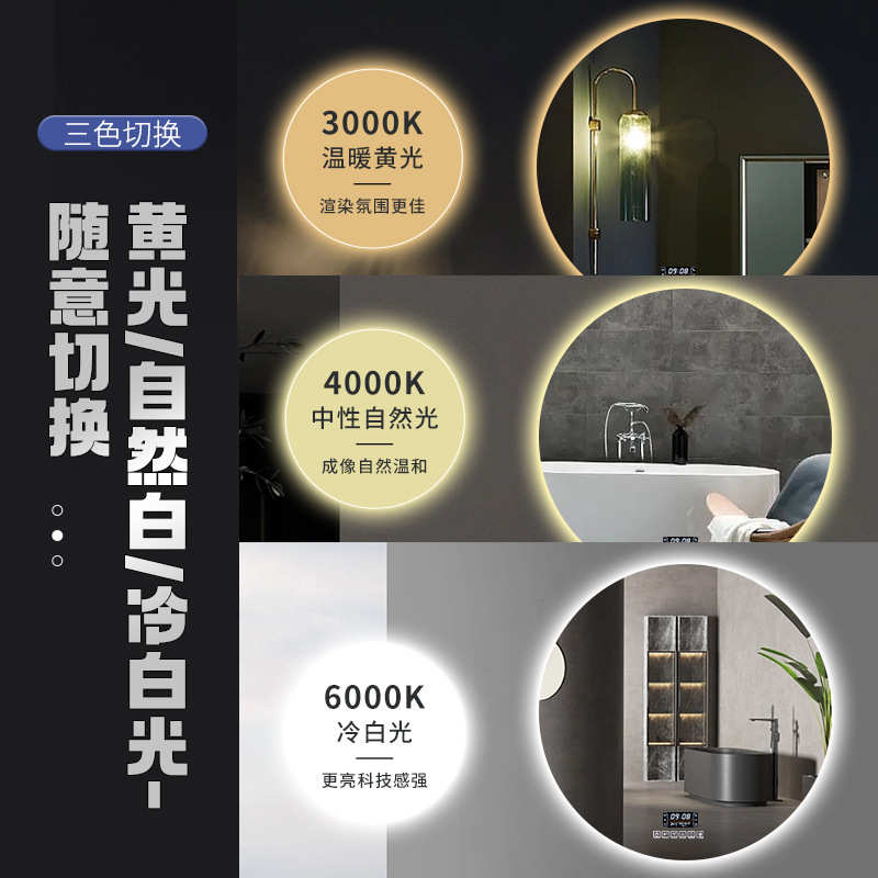 触摸屏led带圆卫生间镜防浴室壁挂雾墙感应发光智能灯挂圆形镜子