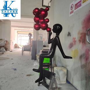 现代抽象艺术雕塑落地大摆件家居饰品泡泡人物装 摆设 饰办公室软装