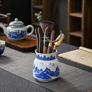 景德镇青花瓷茶道六君子套装黑檀木茶具配件茶宠摆件茶艺茶筒高端