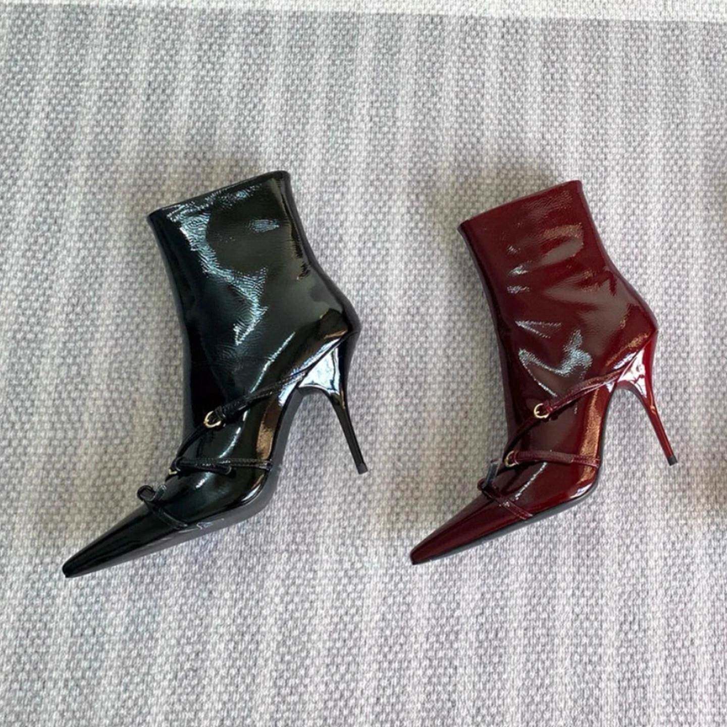 QVU~专柜品质！欧美气质高跟短靴尖头细跟百搭御姐风高级质感女鞋