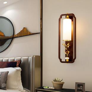 新中式 实木壁灯572视客厅书电背景墙灯卧室床头过道房中古国风复
