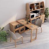 实木折叠餐桌餐边柜一体可折叠伸缩吧台柜小户型家用吃饭桌省空间